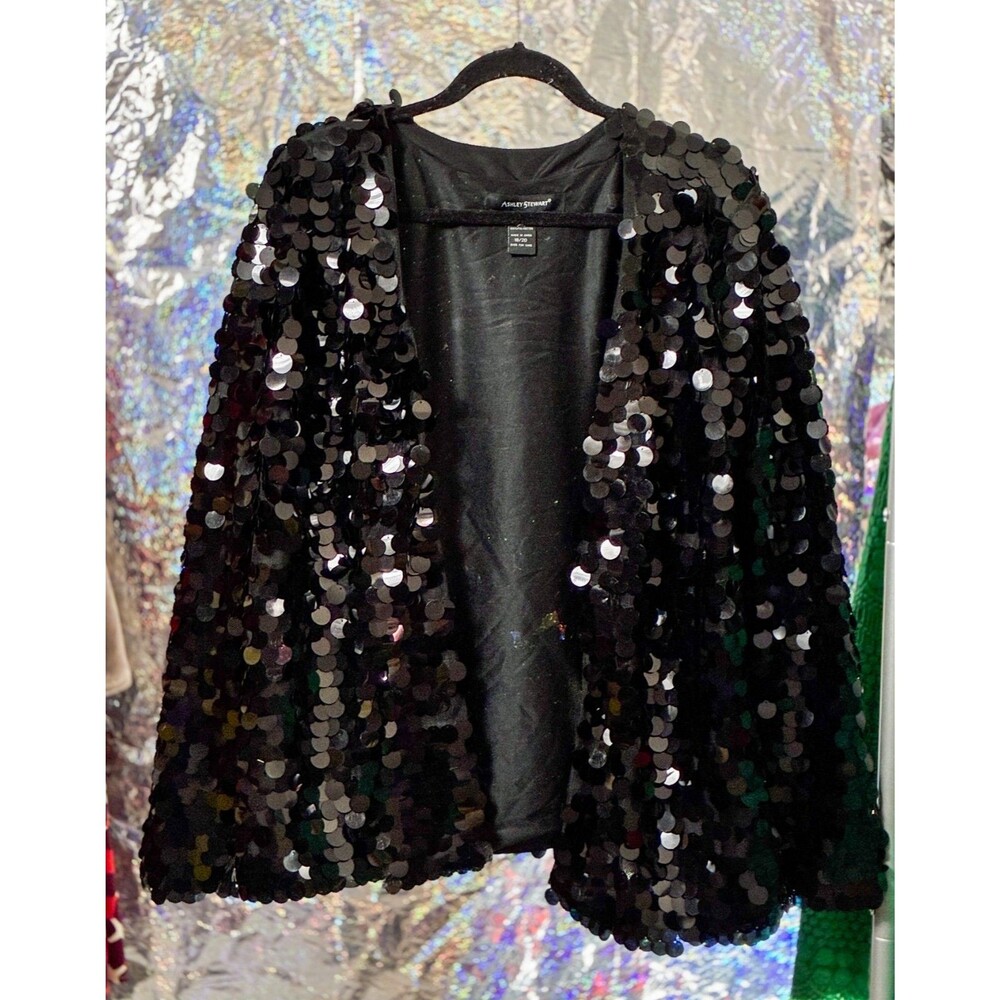 Ashley Stewart Blazer Large Black Sequin Paillettes Size 18/20 Plussize